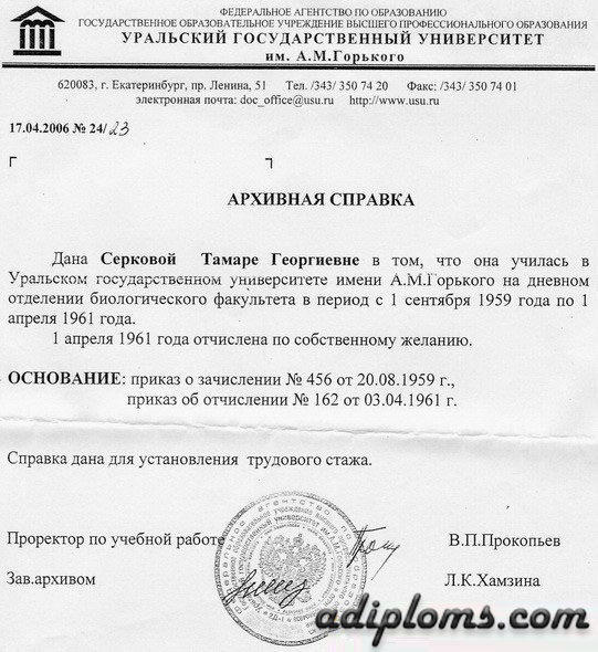 Архивная справка Архивная справка